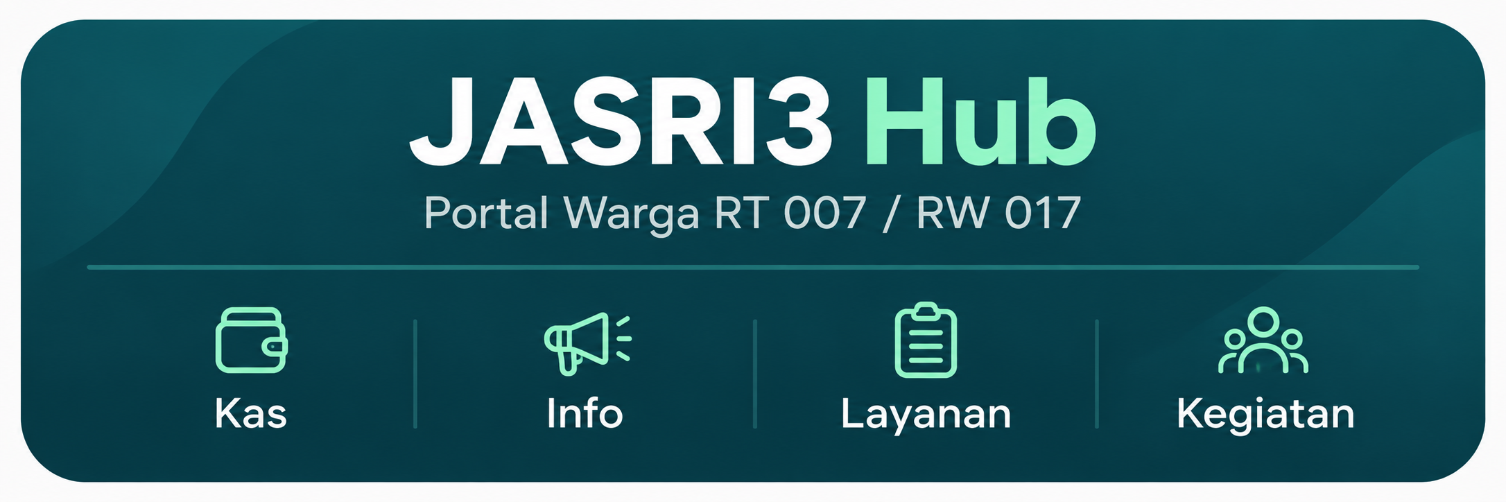 JASRI3 Hub - Portal Warga RT 007 / RW 017. Kas, Info, Layanan, Kegiatan.
